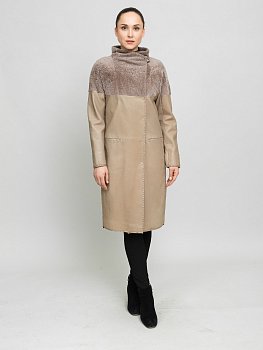 Пальто из натуральной кожи комбинированное астраганом