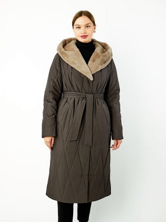 Стеганый пуховик с отделкой из эконорки