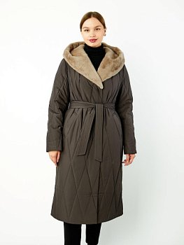 Стеганый пуховик с отделкой из эконорки