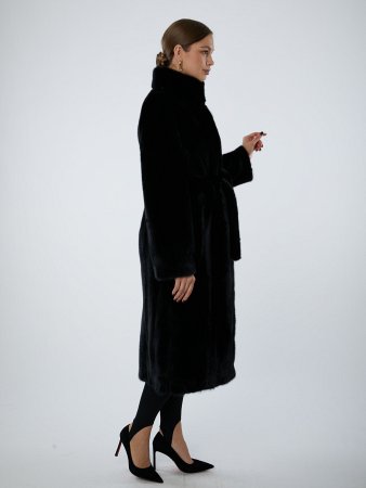 Шуба из меха норки с поясом