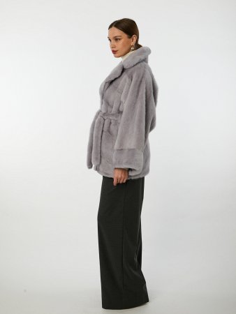 Укороченная шуба из меха норки с англ.воротником