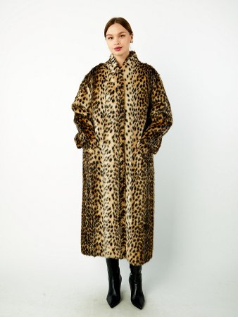 Шуба из экомеха с шалевым воротником и поясом