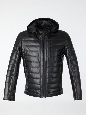 Утепленная куртка  из натуральной кожи с капюшоном