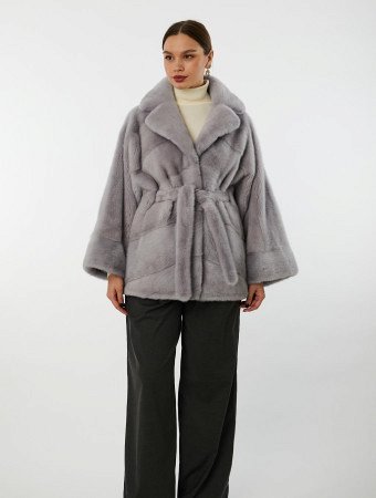 Укороченная шуба из меха норки с англ.воротником