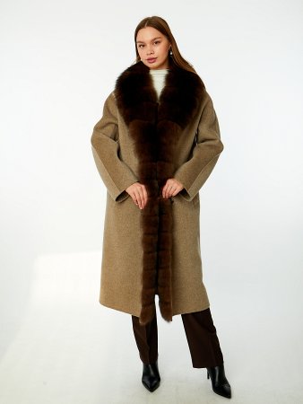 Пальто из кашемира со съёмным мехом песца