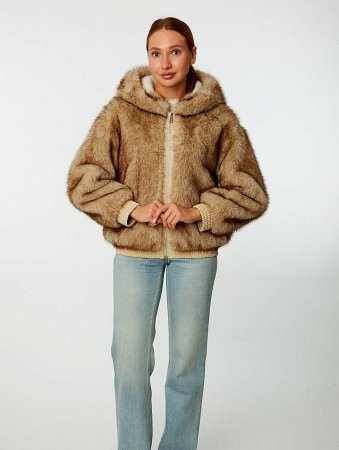 Куртка-бомбер с капюшоном из экомеха