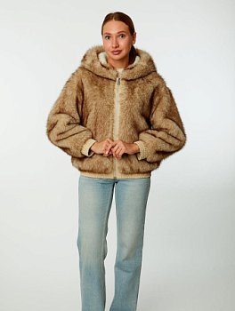 Куртка-бомбер с капюшоном из экомеха