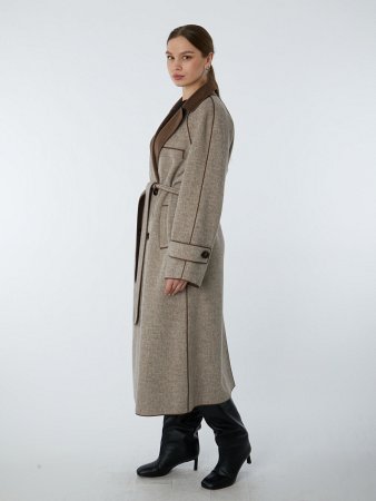 Двубортное пальто без подклада с поясом