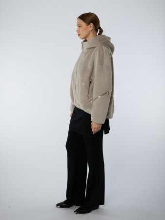 Меховая экодубленка с капюшоном