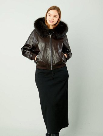 Утепленный бомбер из натуральной кожи