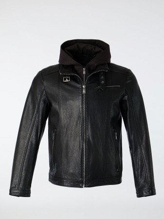 Куртка из натуральной кожи со съемным капюшоном