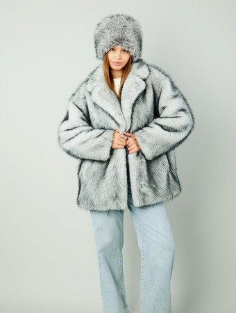 Шуба из экопесца с поясом