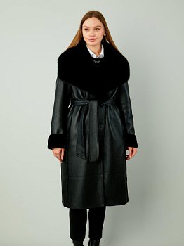 Длинная экодублёнка с поясом
