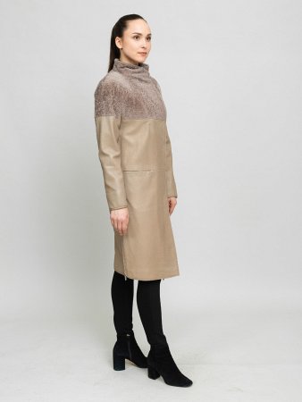 Пальто из натуральной кожи комбинированное астраганом