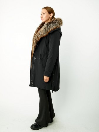 Удлиненная парка с отделкой мехом лисы