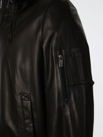  Куртка мужская из натуральной кожи с капюшоном