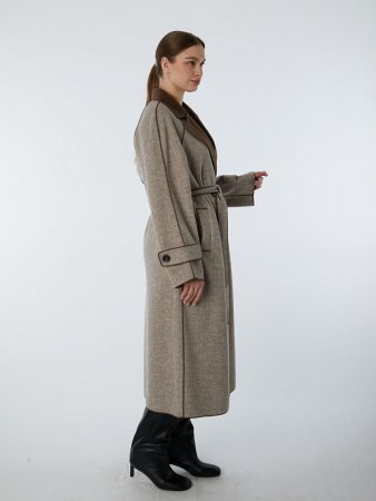 Двубортное пальто без подклада с поясом