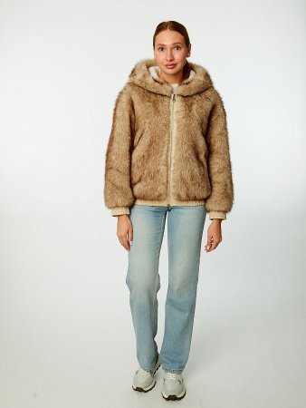 Куртка-бомбер с капюшоном из экомеха