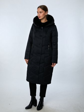 Пуховик женский удлинённый с искусственным мехом