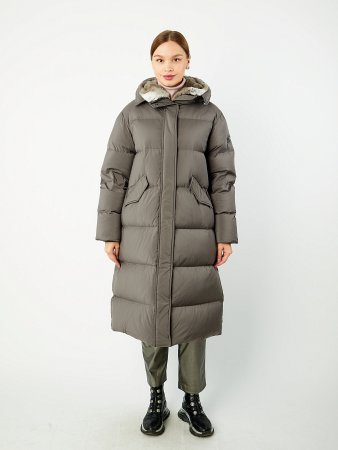 Удлиненный пуховик с капюшоном и съемным мехом кролика