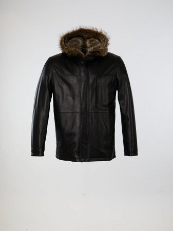 Удлиненная куртка из нат.кожи и овчины с капюшоном