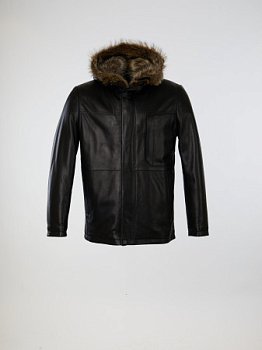 Удлиненная куртка из нат.кожи и овчины с капюшоном