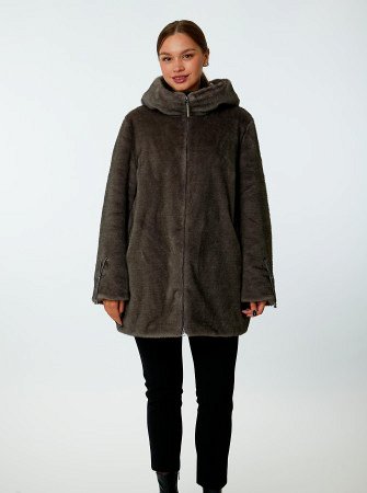 Куртка женская из искусственного меха с капюшоном