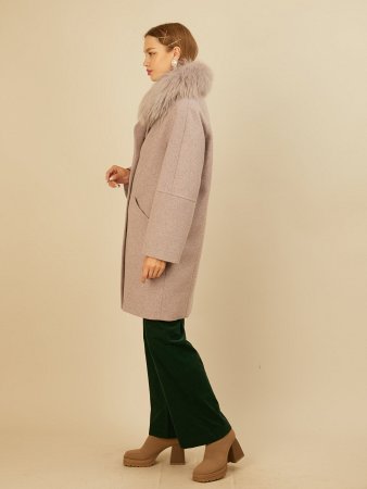 Двубортное полупальто со съемным мехом лисицы