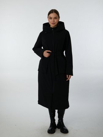 Пальто на синтепоне с капюшоном и поясом