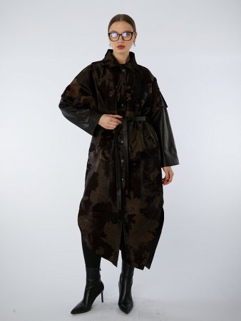 Кожаное пальто со съемными рукавами