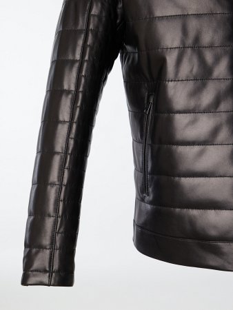 Утепленная стеганая куртка из натуральной кожи