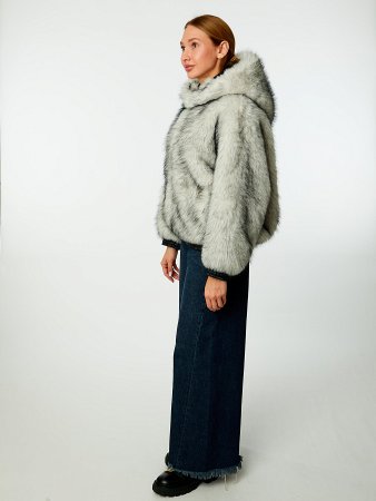 Куртка-бомбер с капюшоном из экомеха