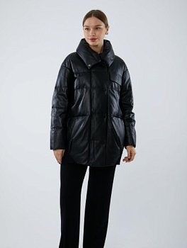 Удлиненная куртка из натуральной кожи на пуху