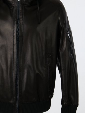  Куртка мужская из натуральной кожи с капюшоном