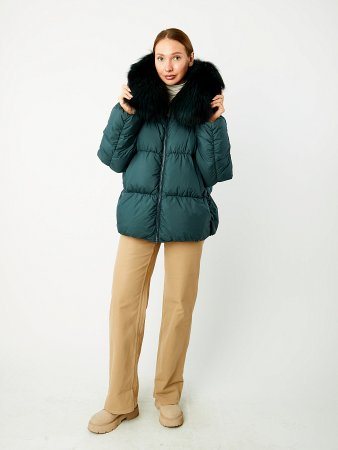 Пуховик с капюшоном и отделкой мехом лисицы