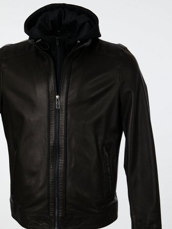 Кожаная куртка со съемным капюшоном