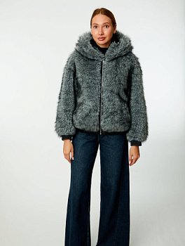 Куртка-бомбер с капюшоном из экомеха