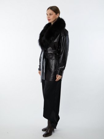 Утепленная куртка из натуральной кожи с отделкой мехом лисицы