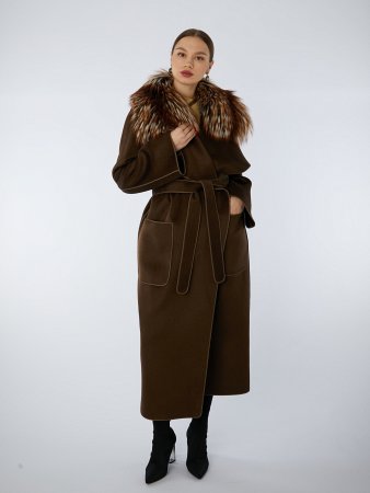 Демисезонное пальто со съемным мехом лисы