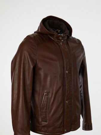 Кожаная куртка со съемным капюшоном