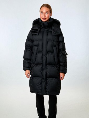 Удлиненный пуховик с капюшоном