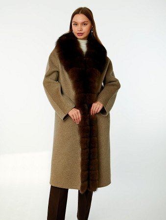 Пальто из кашемира со съёмным мехом песца