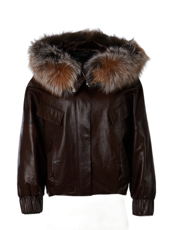 Укороченная куртка из нат.кожи с капюшоном