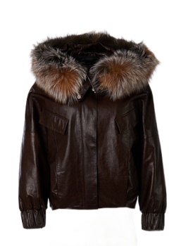 Укороченная куртка из нат.кожи с капюшоном