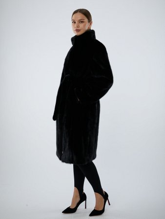 Шуба из меха норки с поясом