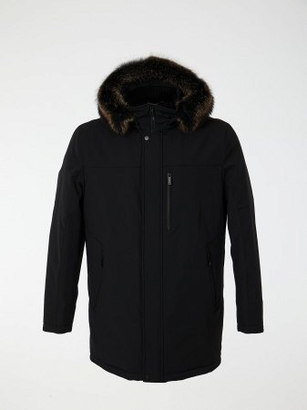 Пуховик с капюшоном и отделкой енота