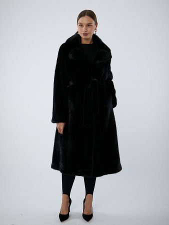 Шуба из меха норки с поясом