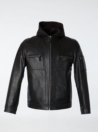 Куртка из натуральной кожи со съемным капюшоном