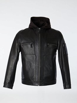 Куртка из натуральной кожи со съемным капюшоном