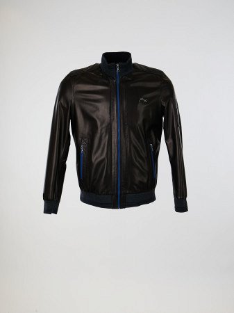 Куртка из кожи с трикотажной отделкой